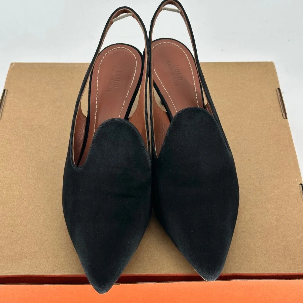 Polo Ralph Lauren Black Stacy Leather Suede Pump Pointed Slingback Heel‎ 9.5 B